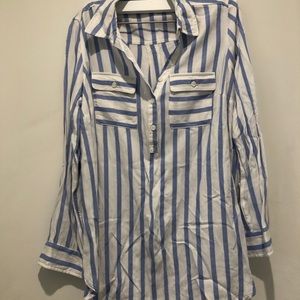 Blue and white striped blouse